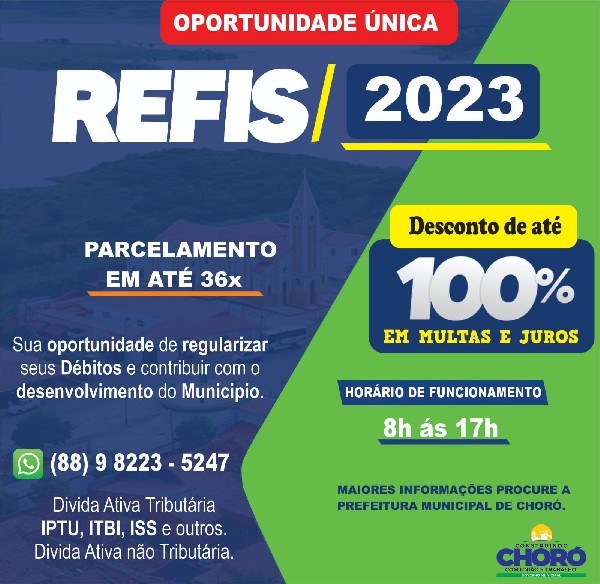 OPORTUNIDADE ÚNICA: PREFEITURA LANÇA REFIS 2023 COM DESCONTOS DE ATÉ 100% EM MULTAS E JUROS.