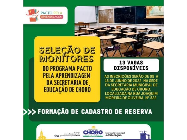 Prefeitura Municipal de Choró/CE por intermédio da Secretaria Municipal de Educação abre Processo Seletivo